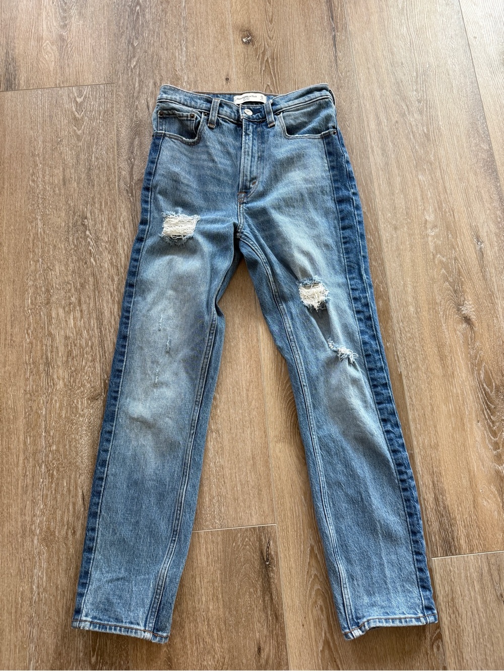 Abercrombie & Fitch Two-Tone Distressed Light and Dark Blue Straight Leg Jeans